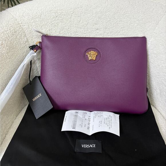 Versace Purple Clutch with Gold Medusa Emblem - Picture 1 of 5
